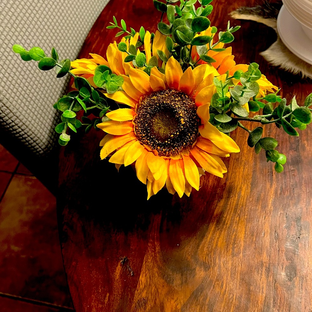 Shabby Chic Yellow Sunflower with Greenery
